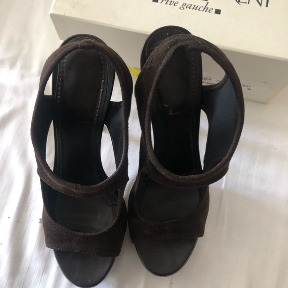 Yves Saint Laurent Dark Brown Stretch Suede Heels size 38 - Picture 2 of 6